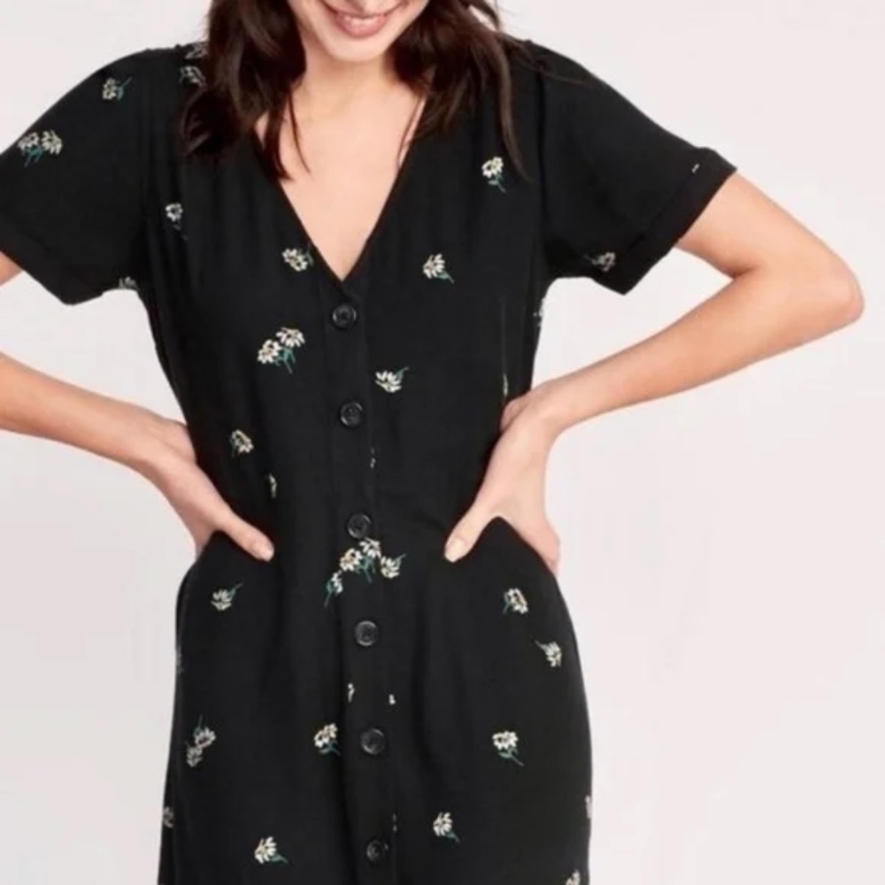Old Navy Ditsy Floral Linen Blend Button Down Dress Size L